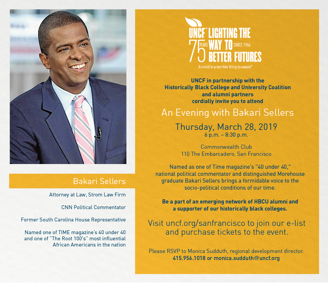 An Evening with Bakari Sellers” – Thursday,  March 28th in S.F.